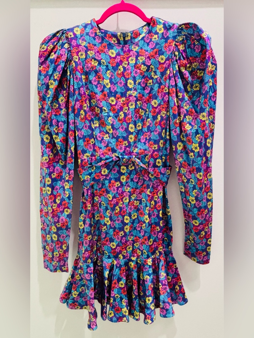 Bright Multicolor Floral Puff-Sleeve Mini Dress